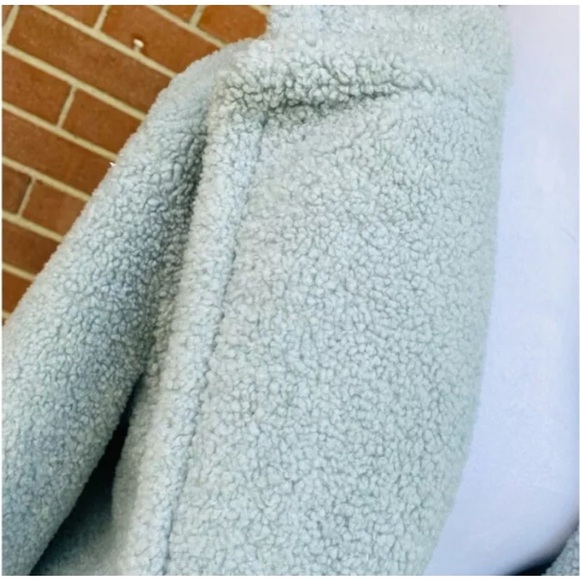 Mint Blue Double-Breasted Faux Fur Teddy Pea Coat Kensie Macy's Lined Mid-Length - Picture 8 of 12